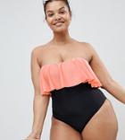 Brave Soul Plus Size Frill Hem Swimsuit-multi