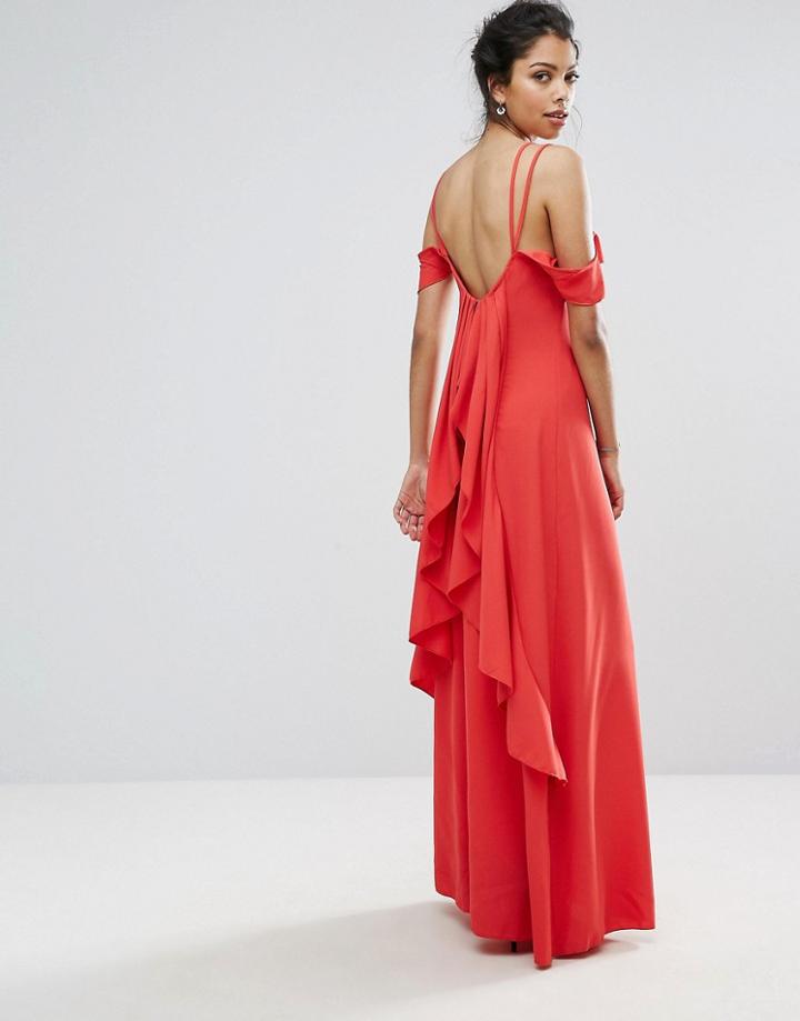 Boohoo Ruffle Back Maxi Dress - Red