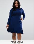 Asos Curve Jersey Dress With Frill Hem - Navy
