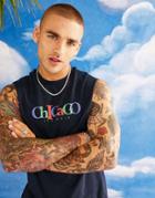 Asos Design Relaxed Tank Top In Navy With Chicago Front Print