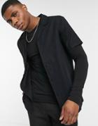 Asos Design Linen Shirt With Revere Collar In Black