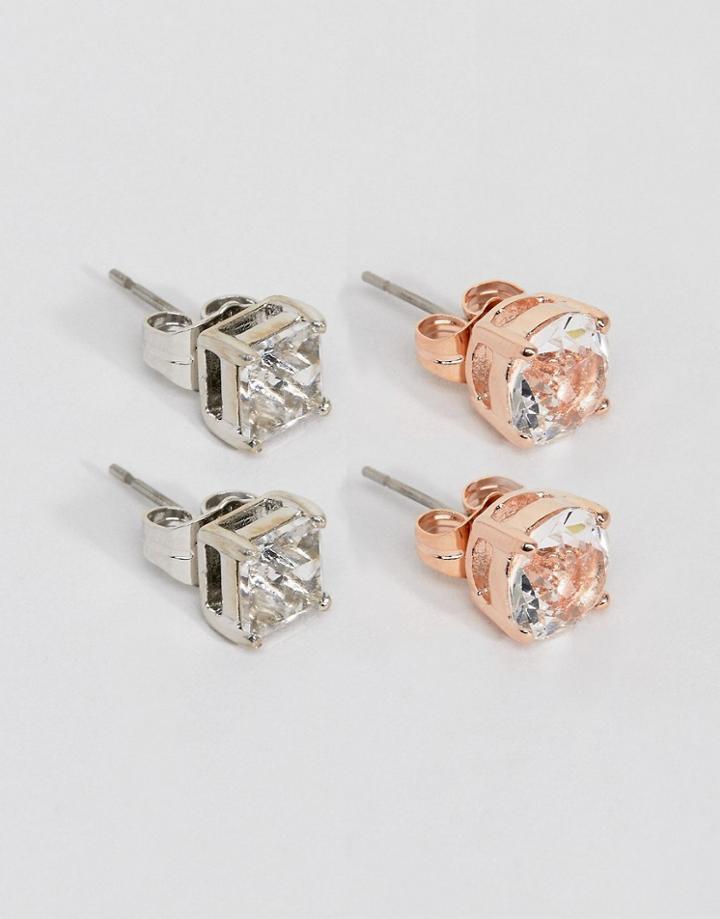 Simon Carter Swarovski Crystal Earring In Rose Gold & Clear In 2 Pack - Multi