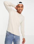 Asos Design Knitted Cotton Sweater In Oatmeal Heather-neutral
