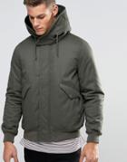 Asos Hooded Jacket With Fleece Hood In Khaki - Khaki