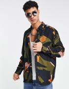 Only & Sons Oversized Shirt In Abstract Print In Green