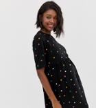 Asos Design Maternity Smock Mini Dress In Multi Color Polka Dot - Multi