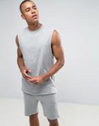 Asos Longline Sleeveless T-shirt And Jersey Short Set In Gray Marl - Multi