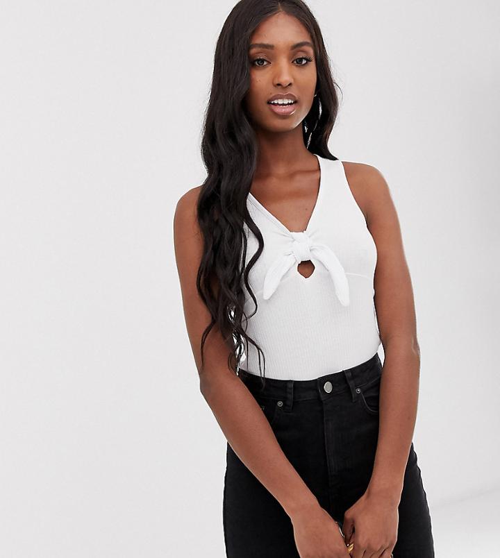 Brave Soul Tall Ribbed Tie Front Body In White