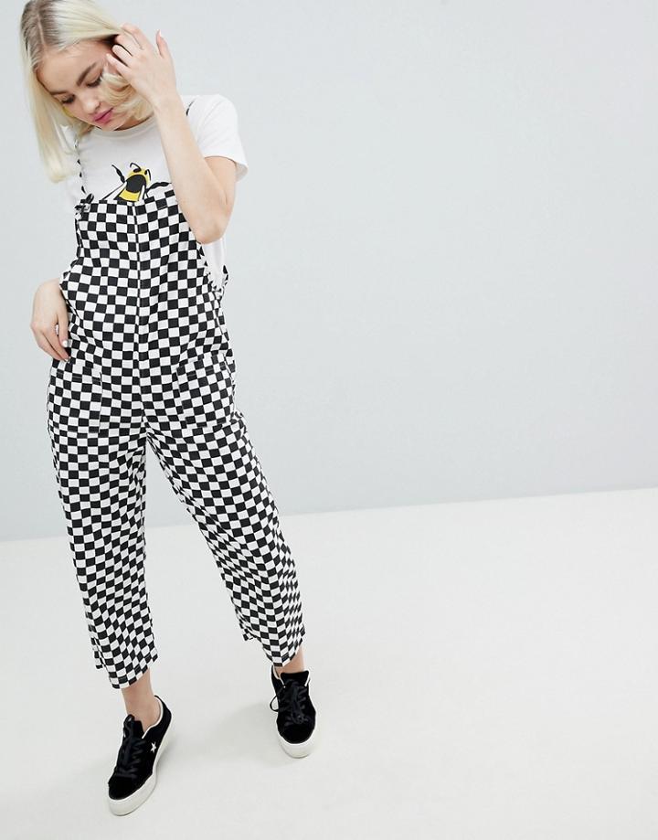 Monki Checker Board Overalls - Black