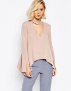 Lavish Alice Blouse With Plunge Neck And Collar Detail - Mink