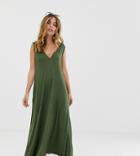 Asos Design Petite Plunge Trapeze Maxi Dress - Green