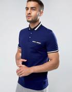 Ted Baker Polo With Stripe Collar - Navy