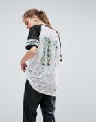 Asos T-shirt In Lace With Tropical Varsity Print - Multi