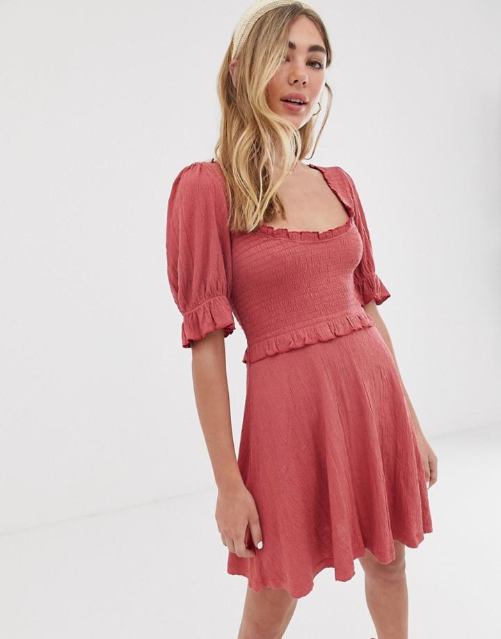 Asos Design Scoop Neck Shirred Skater Sundress-pink