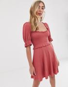 Asos Design Scoop Neck Shirred Skater Sundress-pink
