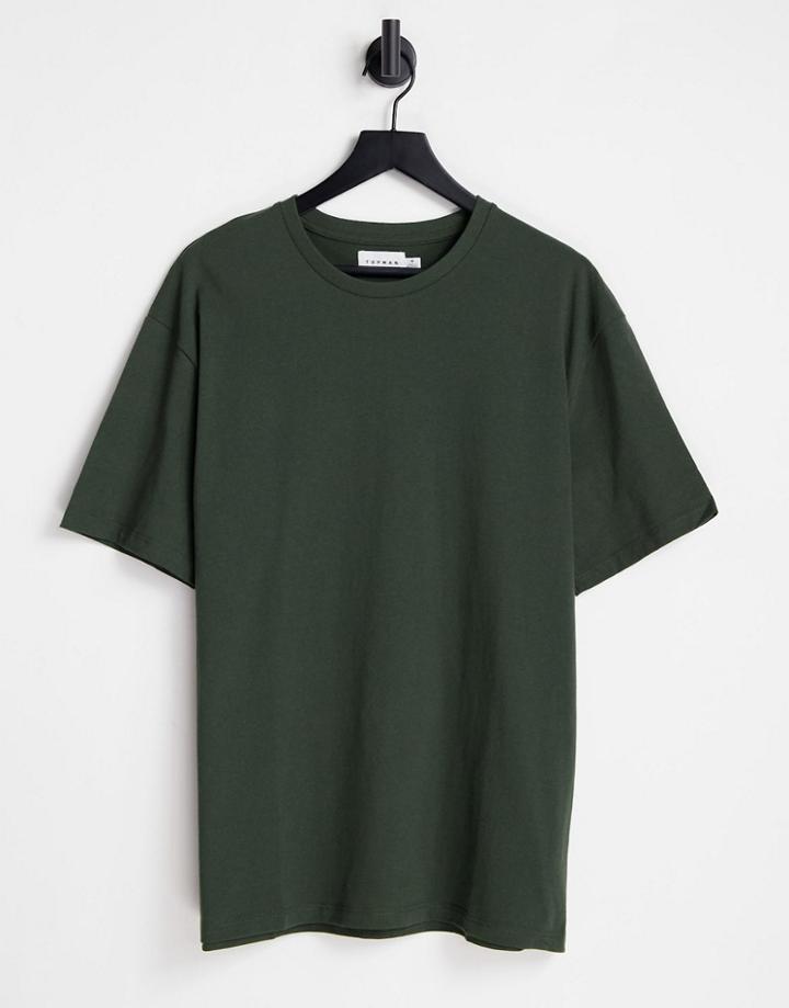 Topman Organic Oversize Fit T-shirt In Khaki-green
