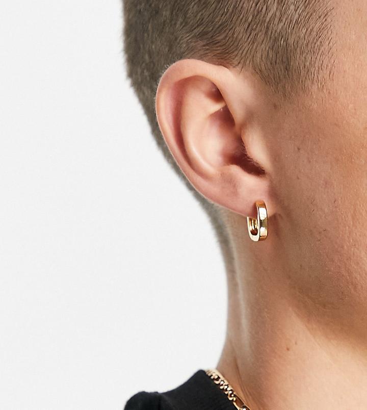 Asos Design Square Hoop Earrings In Real Gold Plate