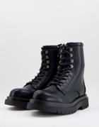 Truffle Collection Chunky Hiker Boots In Black Faux Leather