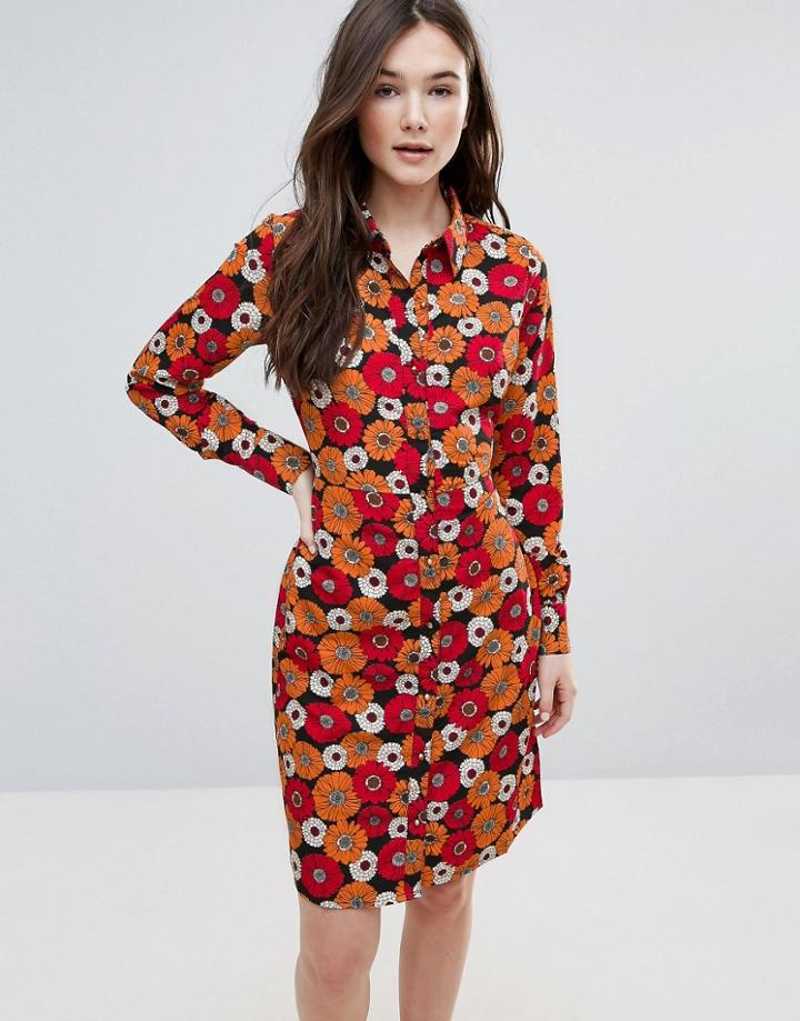Brave Soul Floral Shirt Dress - Orange
