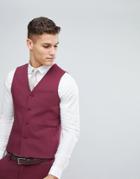 Asos Wedding Skinny Suit Vest In Wine-red