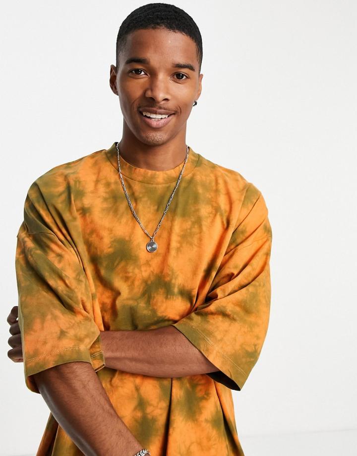 Asos Design Oversized T-shirt In Orange Tie Dye-multi