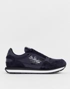 Emporio Armani Eagle Logo Suede Mix Sneakers In Navy - Navy