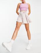 En Cr Me Mini Flippy Skirt With Tie Waist In Pink Floral