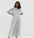 Maya Maternity Delicate Embellished Cape Midaxi Dress In Soft Gray