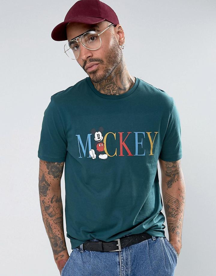 Asos Mickey Relaxed T-shirt With Retro Print - Green