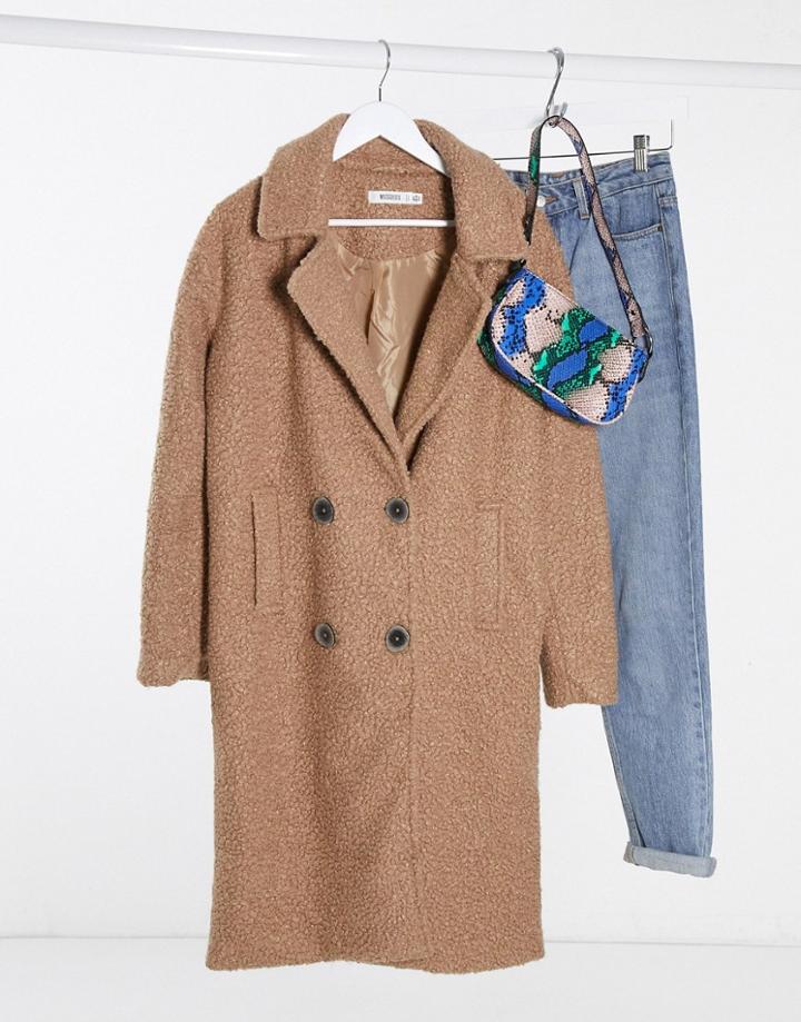 Missguided Double Breasted Coat In Camel-brown
