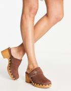 Stradivarius Suede Clogs With Buckle Detail In Brown