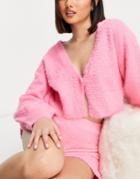 Asos Design Premium Lounge Mix & Match Fluffy Knitted Cardigan In Pink