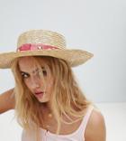 Sacred Hawk Straw Boater Hat With Studded Trim - Gold