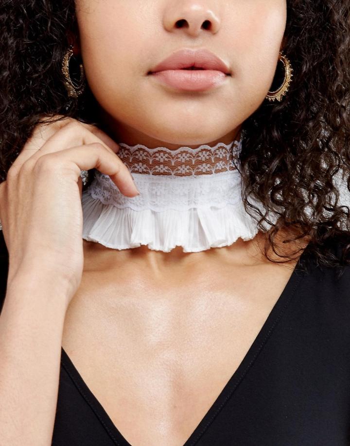 Asos Lace Ruffle Choker Necklace - White