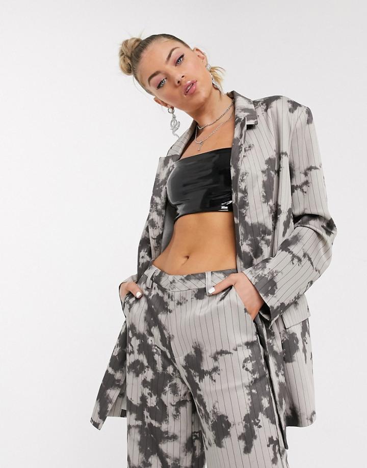 Jaded London Oversized Slouch Blazer In Distressed Tie-dye Two-piece-multi