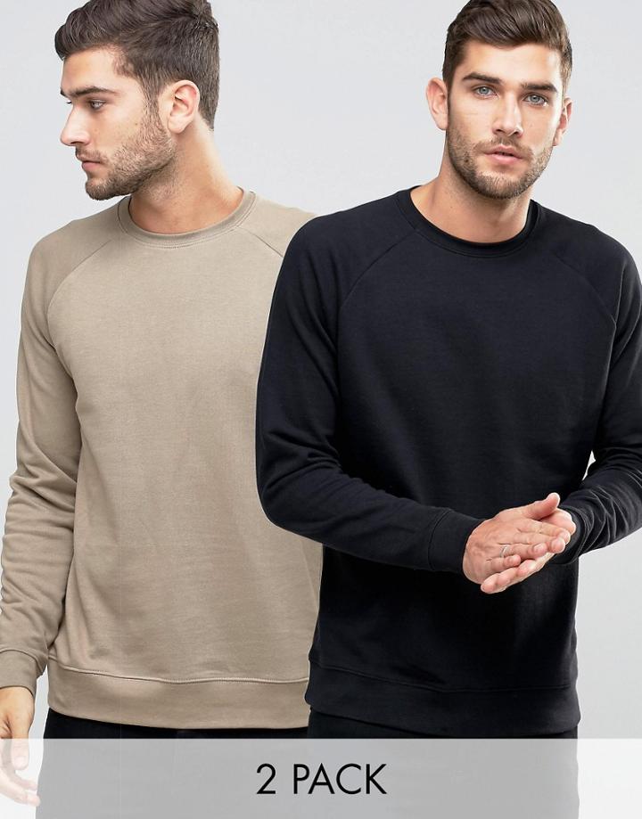 Asos Sweatshirt 2 Pack Black/ Beige Save 15%