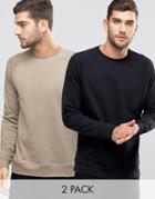 Asos Sweatshirt 2 Pack Black/ Beige Save 15%