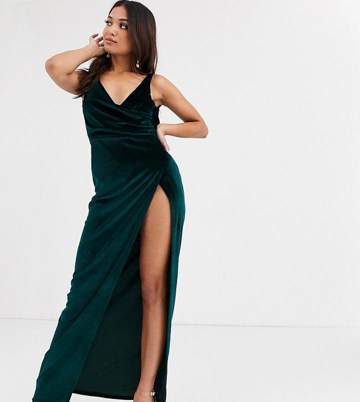 Asos Design Petite Cowl Back Velvet Maxi Dress-green