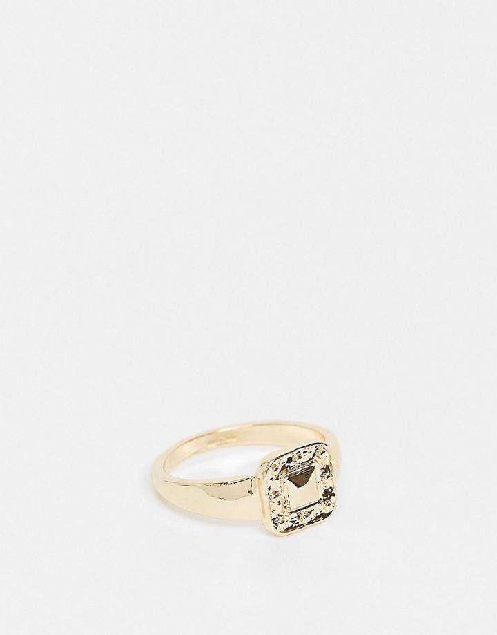 Topshop Square Statement Ring In Hammered Gold