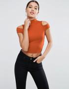 Asos Crop Top With Cold Shoulder Tab - Pink