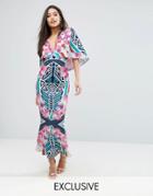 Ginger Fizz Cape Detail Maxi Dress In Abstract Floral - Multi