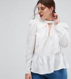Asos Curve Plunge Victoriana Blouse With Cotton Lace Detail - White