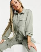 Missguided Riot Matching Denim Shirt In Khaki-green