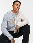 Asos Design Oversized Long Sleeve T-shirt In Beige And Gray Color Block With City Print-neutral