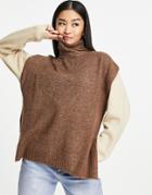 Pieces High Neck Sleeveless Sweater In Chocolate-brown