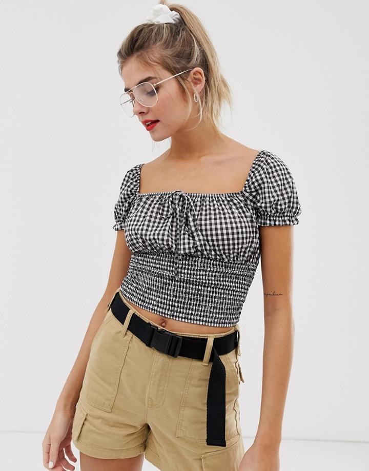 Bershka Sweetheart Top In Gingham - Multi