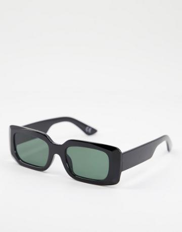Asos Design Bevel Detail Mid Square Sunglasses In Shiny Black - Black
