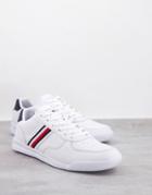 Tommy Hilfiger Lightweight Leather Sneakers With Side Flag Logo In White