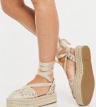 Asos Design Wide Fit Jersey Flatform Espadrilles With Ankle Tie In Beige-neutral
