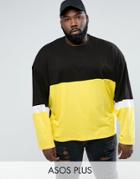 Asos Plus Super Oversized Longline Long Sleeve T-shirt With Color Blocking In Yellow - Black